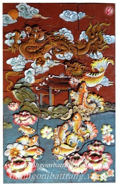 Tranh Gốm Bát Tràng Cá Chép Vượt Vũ Môn
