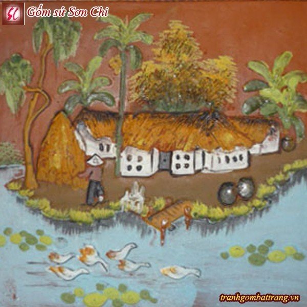 Các Mẫu Tranh Gốm Bát Tràng Cảnh Làng Quê 05