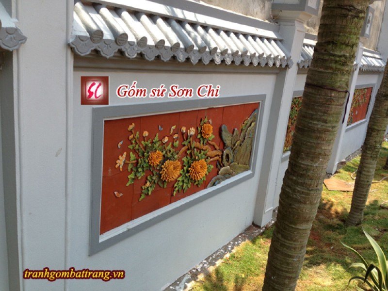 Tranh Gốm Bát Tràng Hoa Cúc