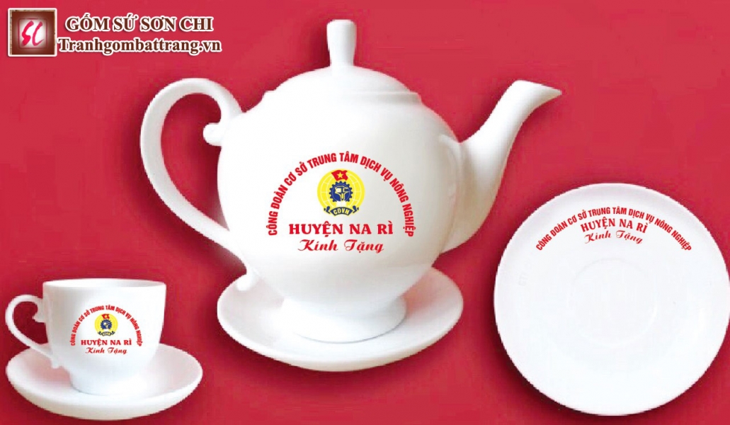 Bộ ấm chén Bát Tràng màu trắng sứ - mẫu 07