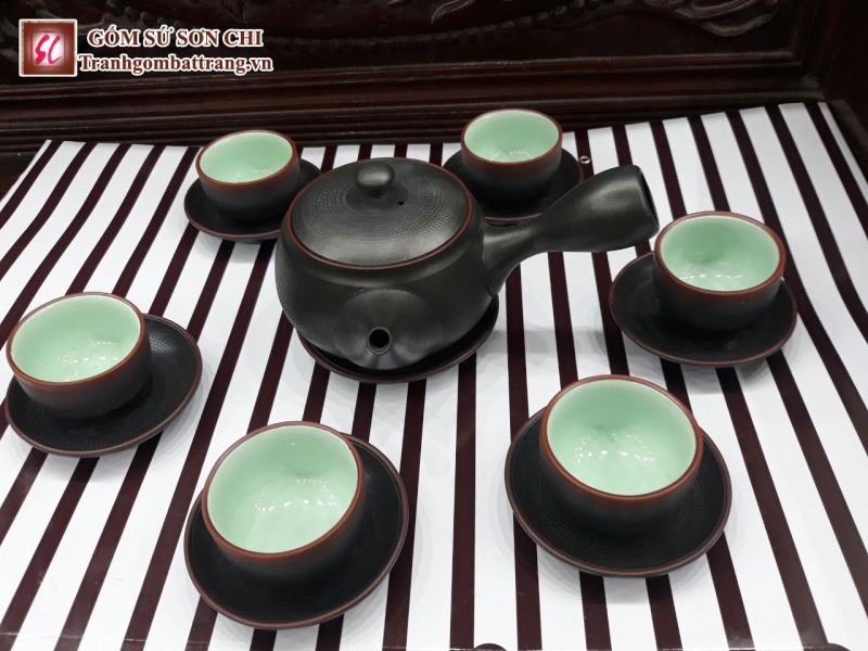 Bộ ấm chén Bát Tràng màu nâu cổ - mẫu 07