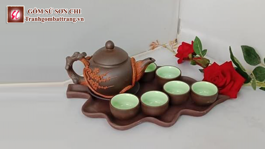 Bộ ấm chén Bát Tràng màu nâu cổ - mẫu 37