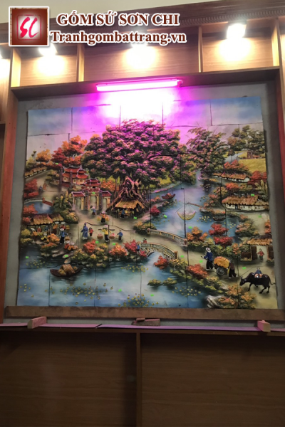 Các Mẫu Tranh Gốm Bát Tràng Cảnh Làng Quê 06