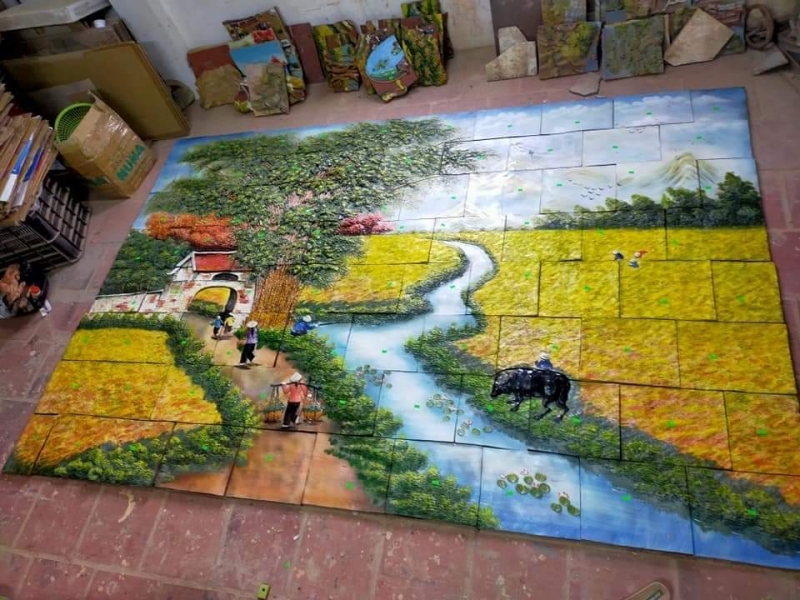 Các Mẫu Tranh Gốm Bát Tràng Cảnh Làng Quê 14