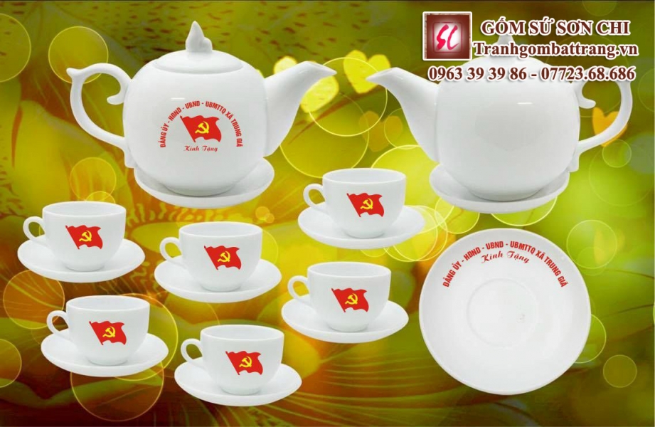Bộ ấm chén Bát Tràng màu trắng sứ - mẫu 24