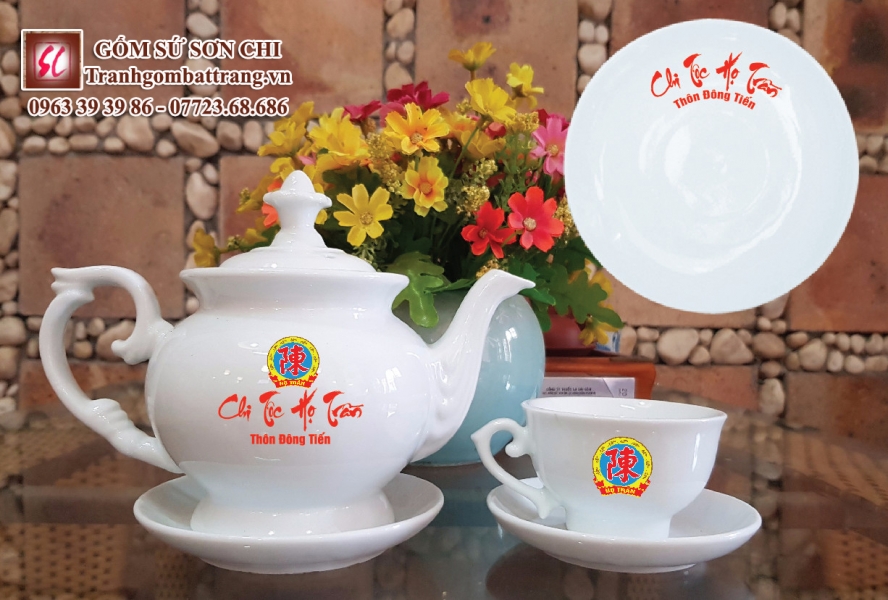 Bộ ấm chén Bát Tràng màu trắng sứ - mẫu 27