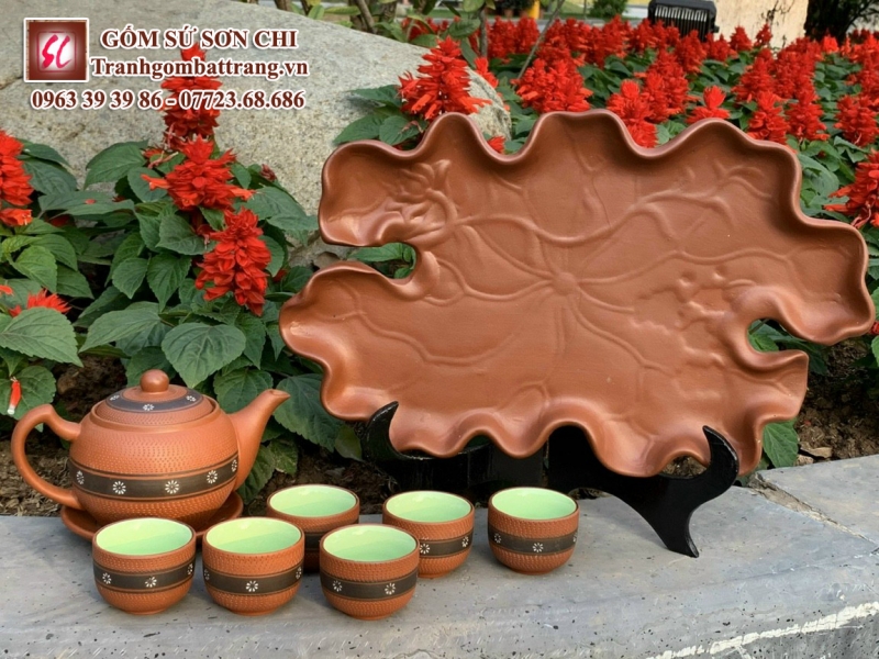 Bộ ấm chén Bát Tràng màu nâu cổ - mẫu 54