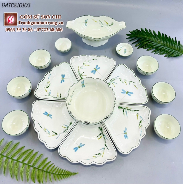 Bộ bát đĩa ăn uống gốm sứ Bát Tràng mẫu 05