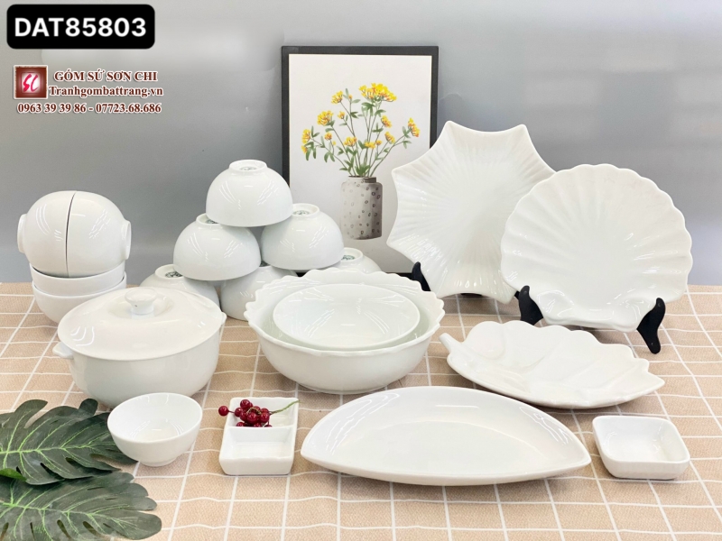 Bộ bát đĩa ăn uống gốm sứ Bát Tràng mẫu 06