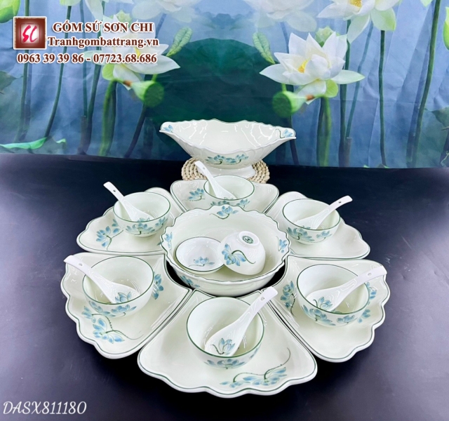 Bộ bát đĩa ăn uống gốm sứ Bát Tràng mẫu 08