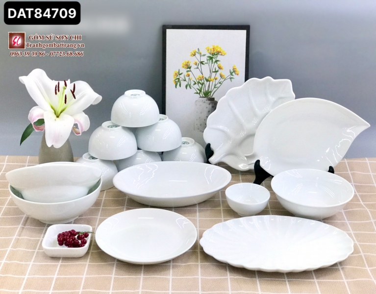 Bộ bát đĩa ăn uống gốm sứ Bát Tràng mẫu 12