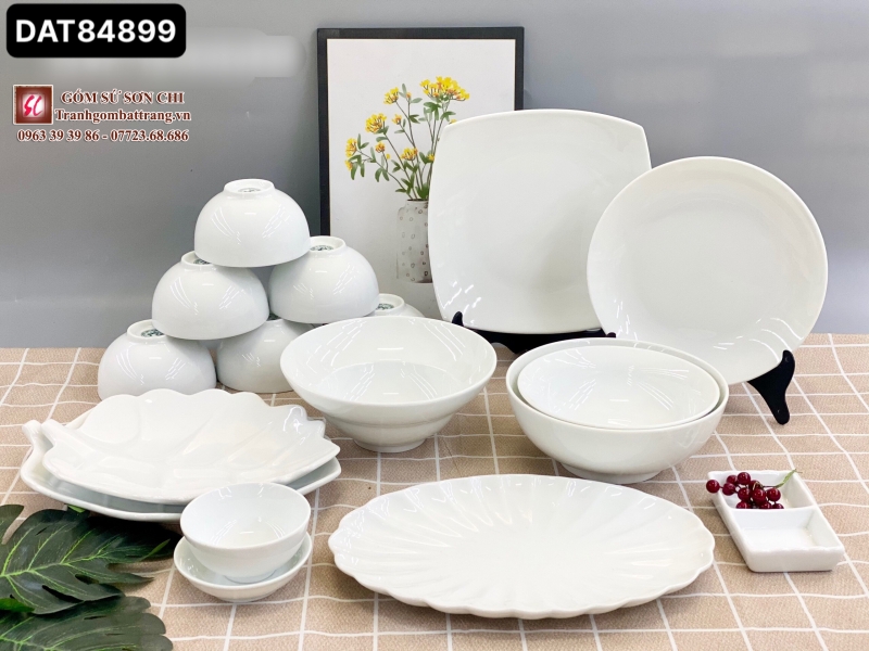 Bộ bát đĩa ăn uống gốm sứ Bát Tràng mẫu 13