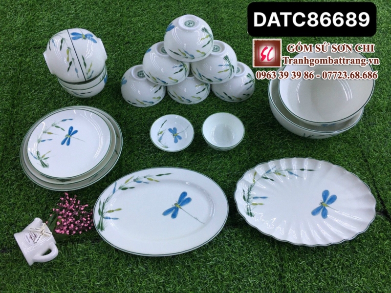 Bộ bát đĩa ăn uống gốm sứ Bát Tràng mẫu 16