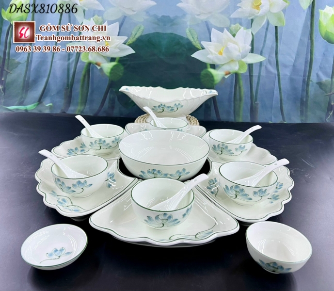Bộ bát đĩa ăn uống gốm sứ Bát Tràng mẫu 17