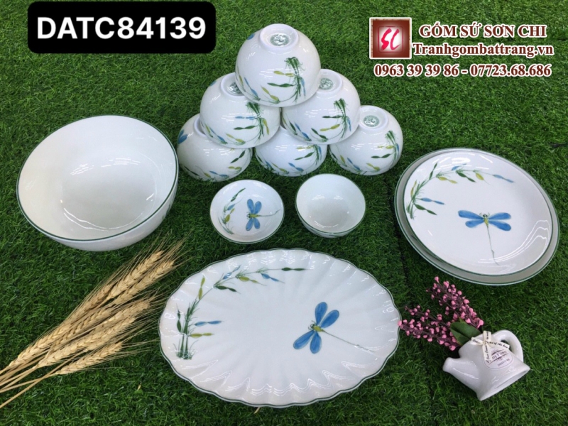 Bộ bát đĩa ăn uống gốm sứ Bát Tràng mẫu 18
