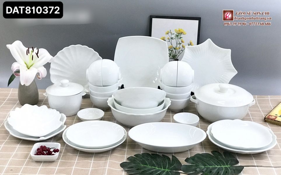 Bộ bát đĩa ăn uống gốm sứ Bát Tràng mẫu 24