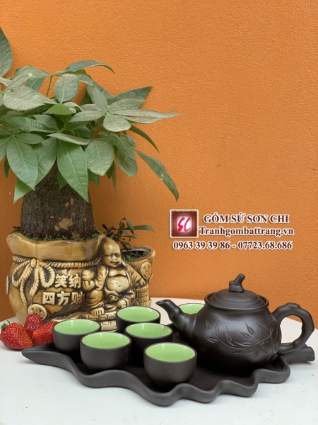 Bộ ấm chén Bát Tràng màu nâu cổ - mẫu 81