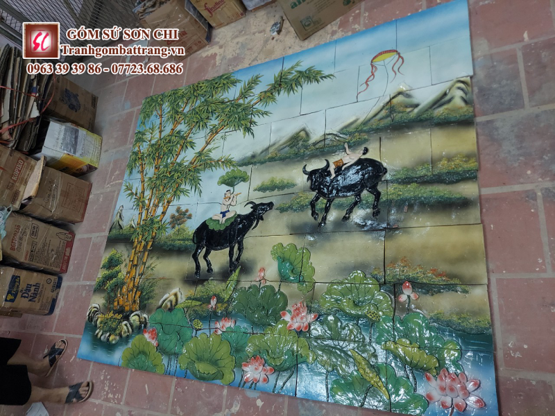 Các Mẫu Tranh Gốm Bát Tràng Cảnh Làng Quê 31