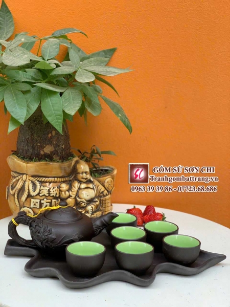 Bộ ấm chén Bát Tràng màu nâu cổ - mẫu 105