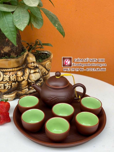 Bộ ấm chén Bát Tràng màu nâu cổ - mẫu 106