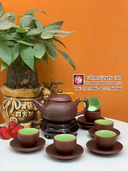 Bộ ấm chén Bát Tràng màu nâu cổ - mẫu 108