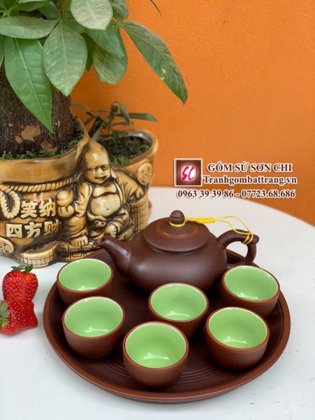 Bộ ấm chén Bát Tràng màu nâu cổ - mẫu 109