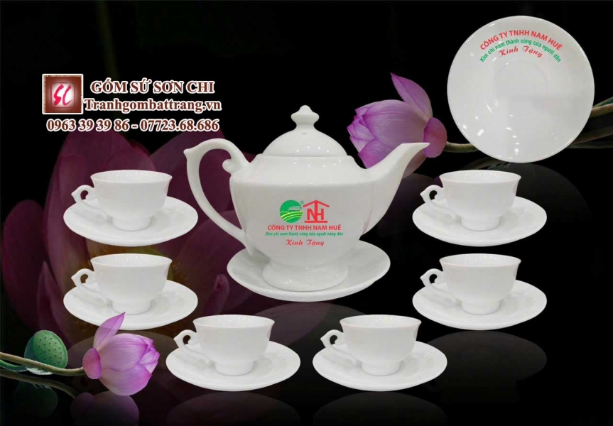 Bộ ấm chén Bát Tràng màu trắng sứ - mẫu 42