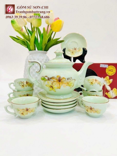 Bộ ấm chén in tranh họa tiết dát vàng - mẫu 33